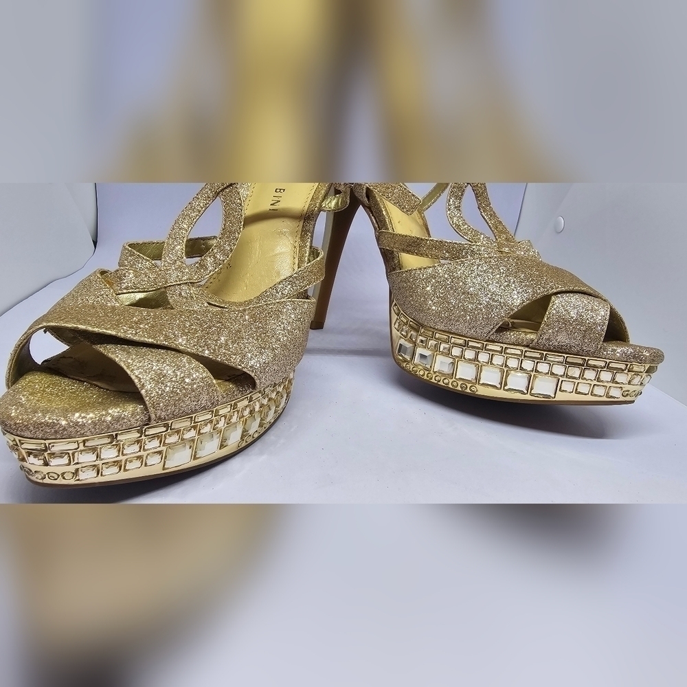 Gianni Bini Gold Glitter Strappy Sandals - Size 8.5 - Picture 6 of 10